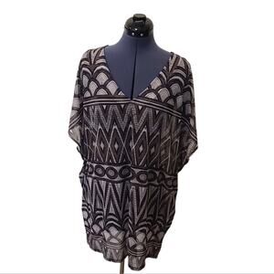 H&M boho sheer swim cover-up medium earth tone tribal print